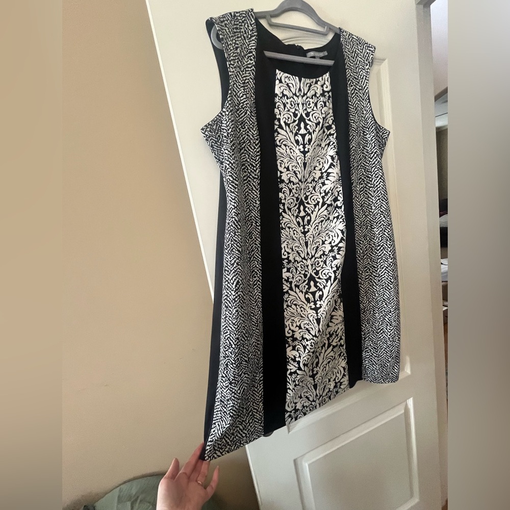NY Collection Black and White Sleeveless Patterned Dress Women’s Size 2X - Picture 11 of 15